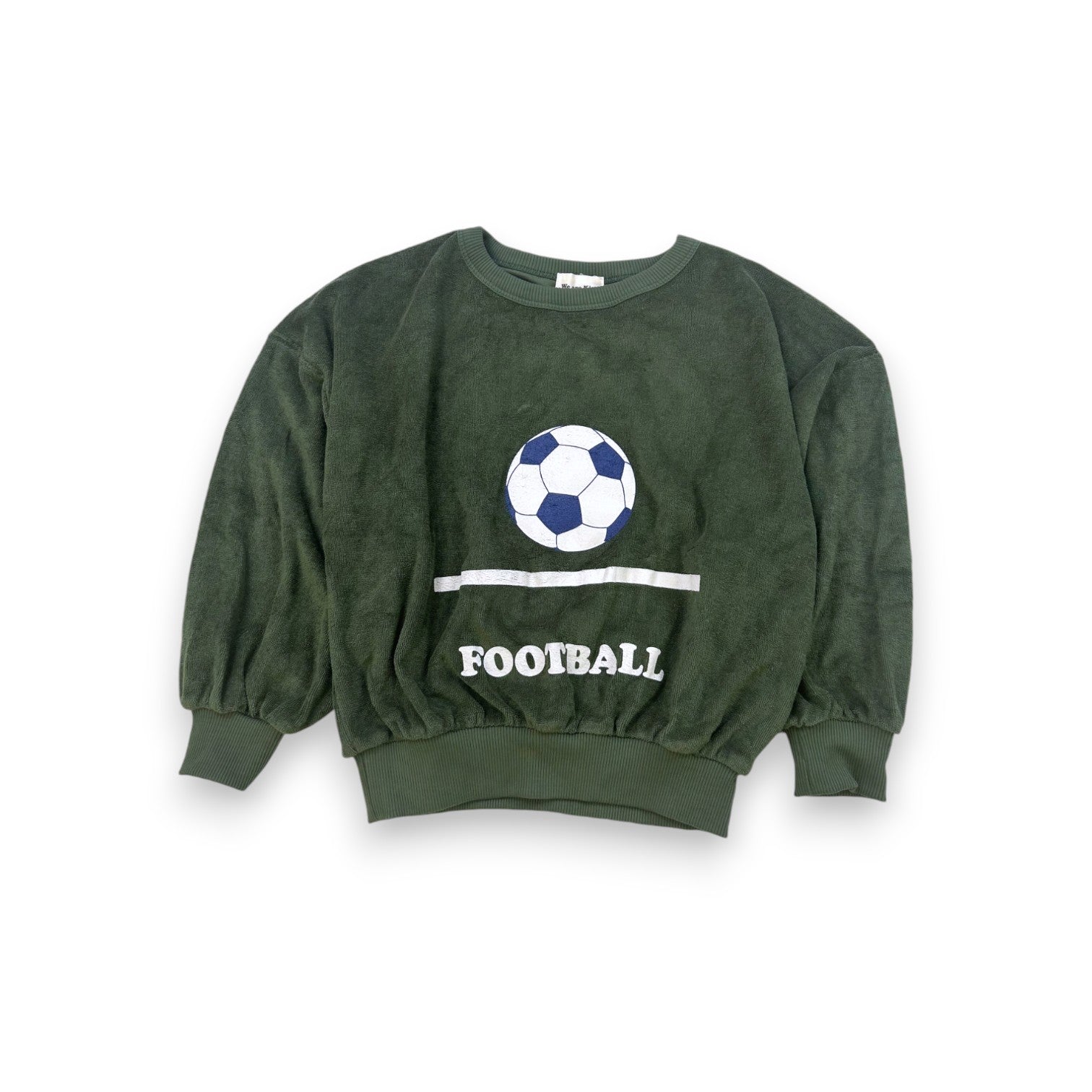 WE ARE KIDS - Khakifarbener Frottee-Pullover mit Fußballmotiv - 6/7 Jahre