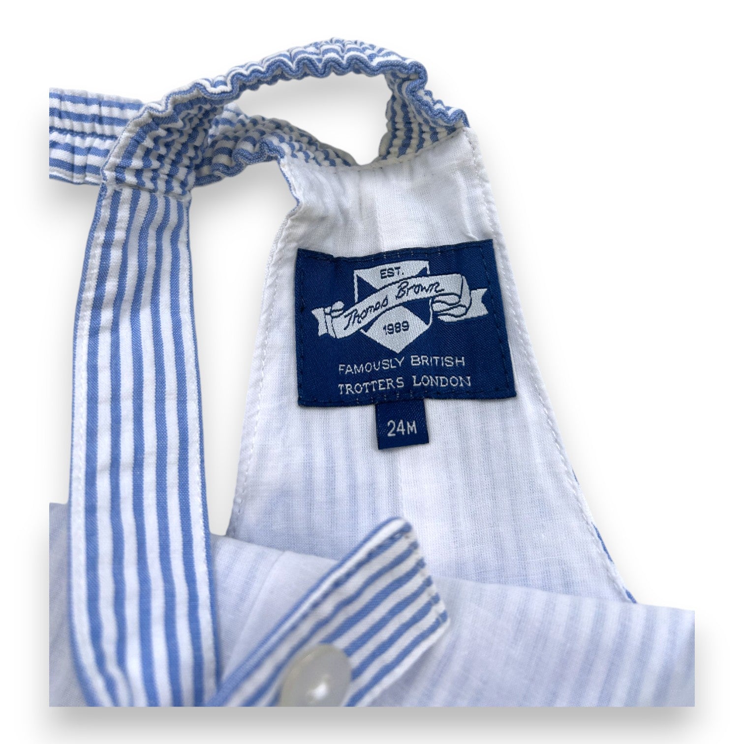 THOMAS BROWN - Blue striped dungarees - 24 months