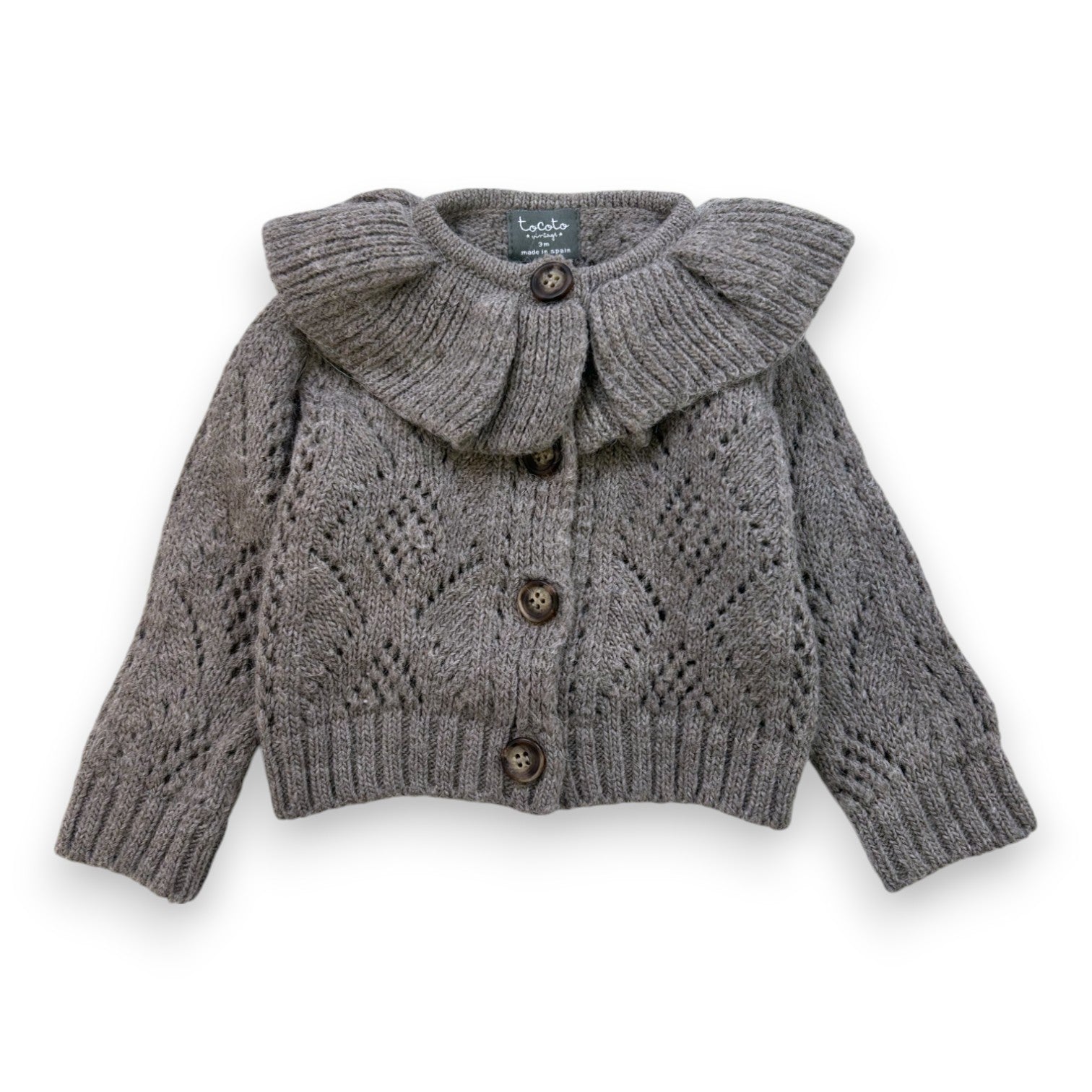 TOCOTO VINTAGE - Gray cardigan with collar - 3 months