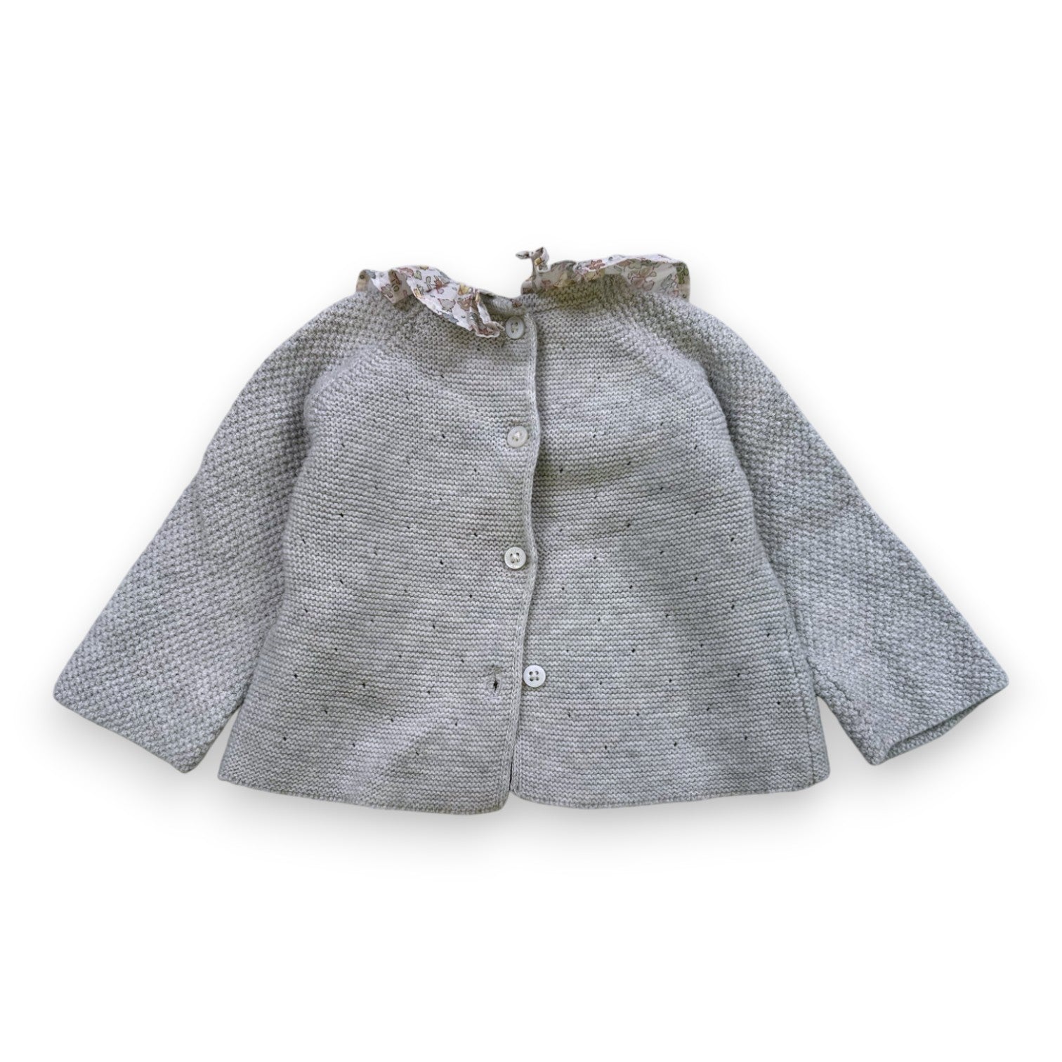 CYRILLUS - Grey knit with floral fabric collar - 1 month