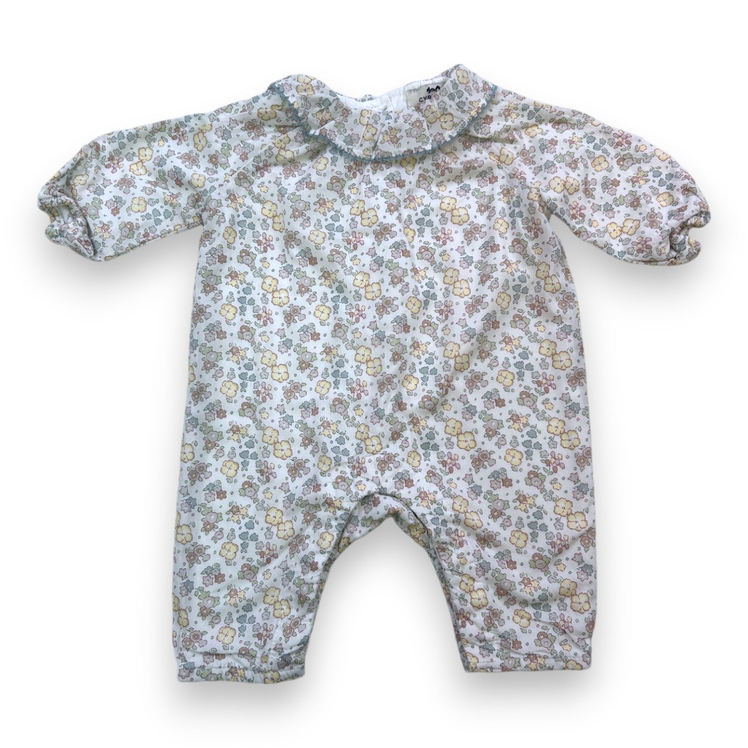 CYRILLUS - White floral long-sleeved jumpsuit - 1 month