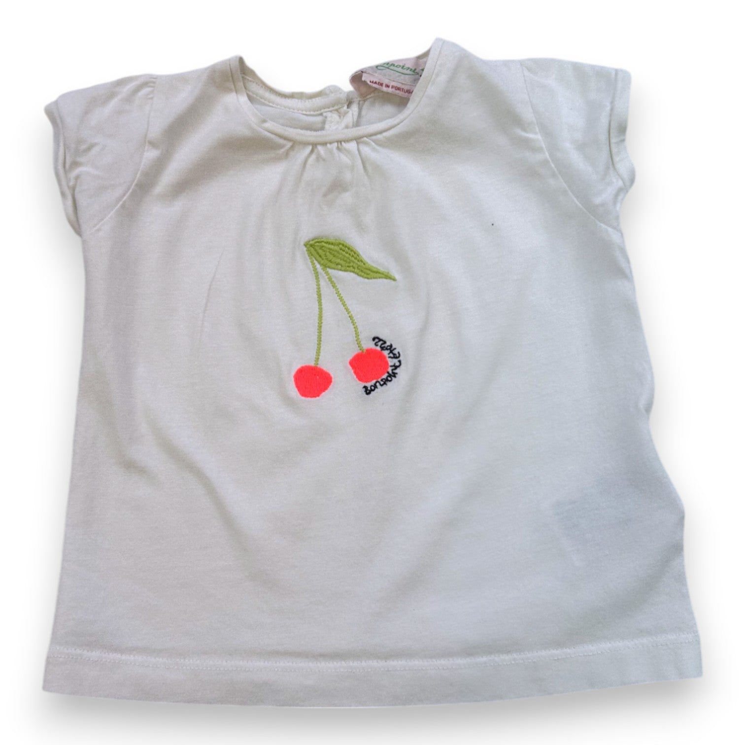 BONPOINT - White short-sleeved T-shirt with cherry pattern - 12 months