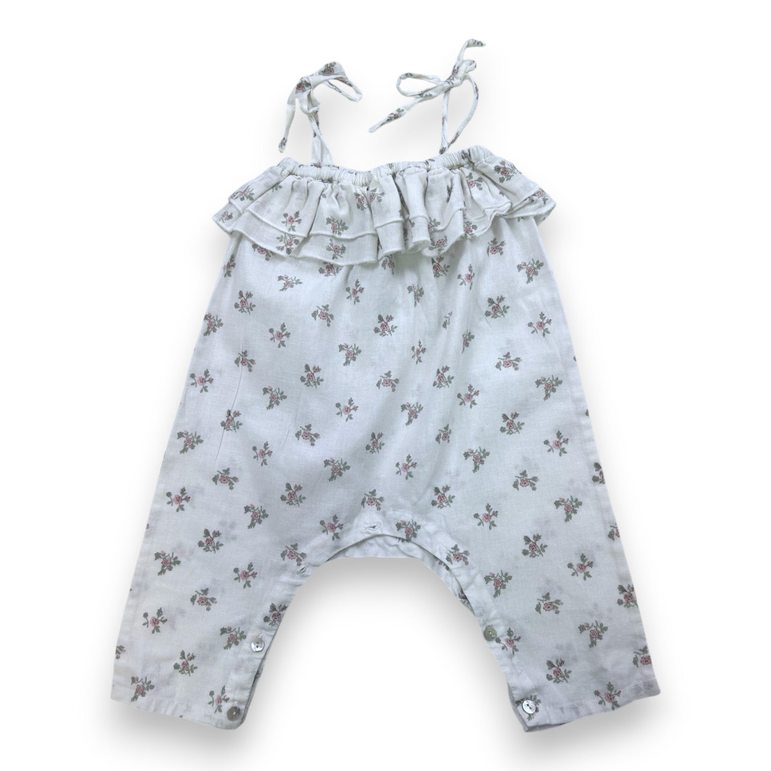 TOCOTO VINTAGE - White floral jumpsuit with straps - 9 months