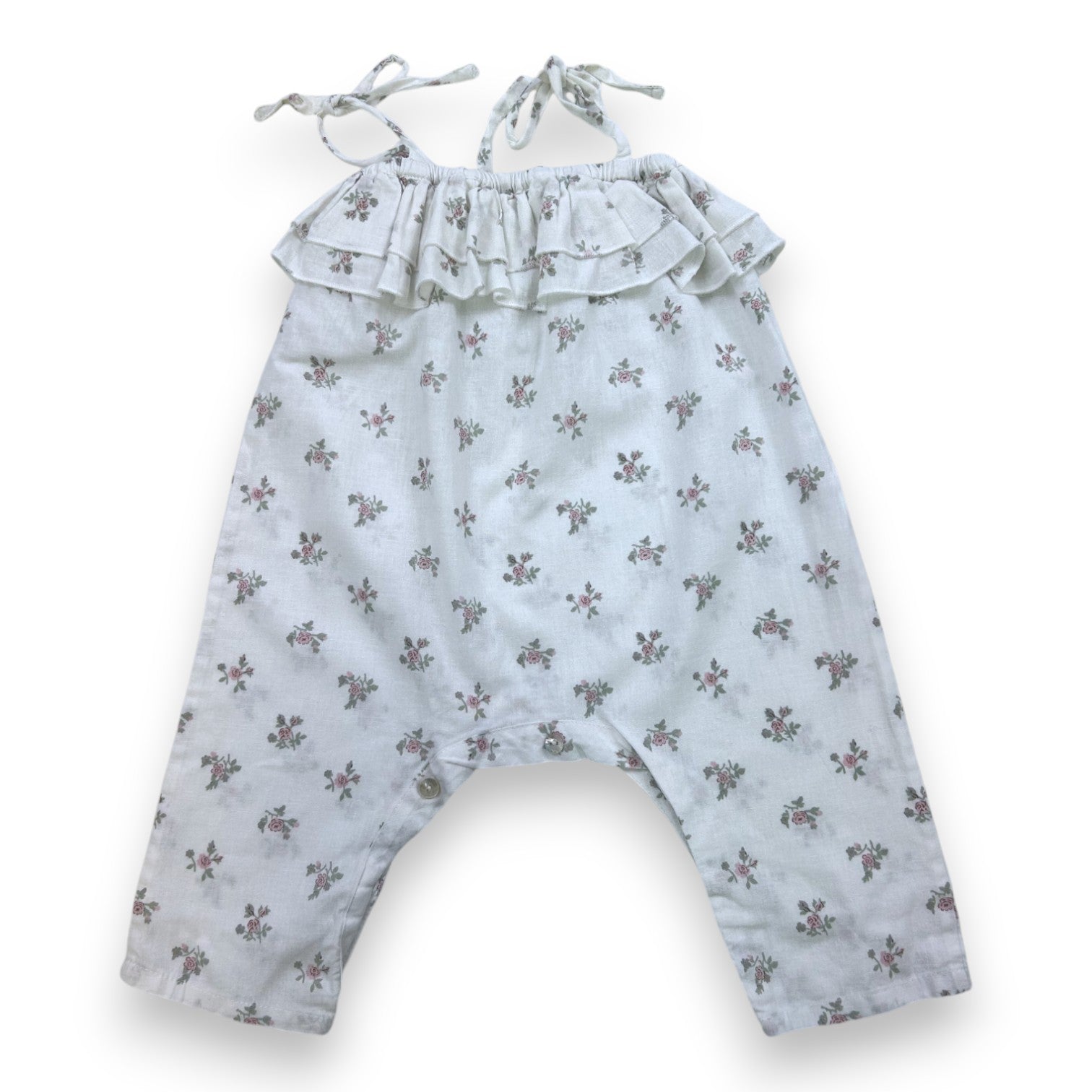 TOCOTO VINTAGE - White floral jumpsuit with straps - 9 months
