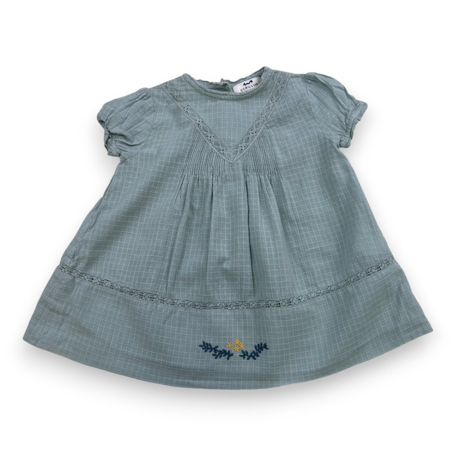 CYRILLUS - Blue embroidered dress with short sleeves - 6 months