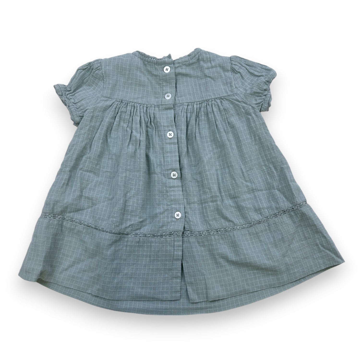 CYRILLUS - Blue embroidered dress with short sleeves - 6 months