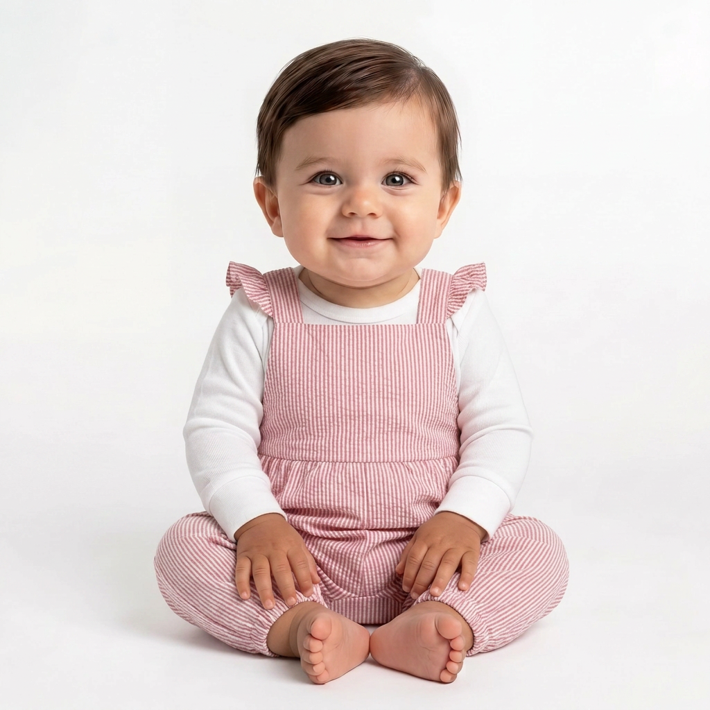 PETIT BATEAU - orange and white striped overalls - 6 months