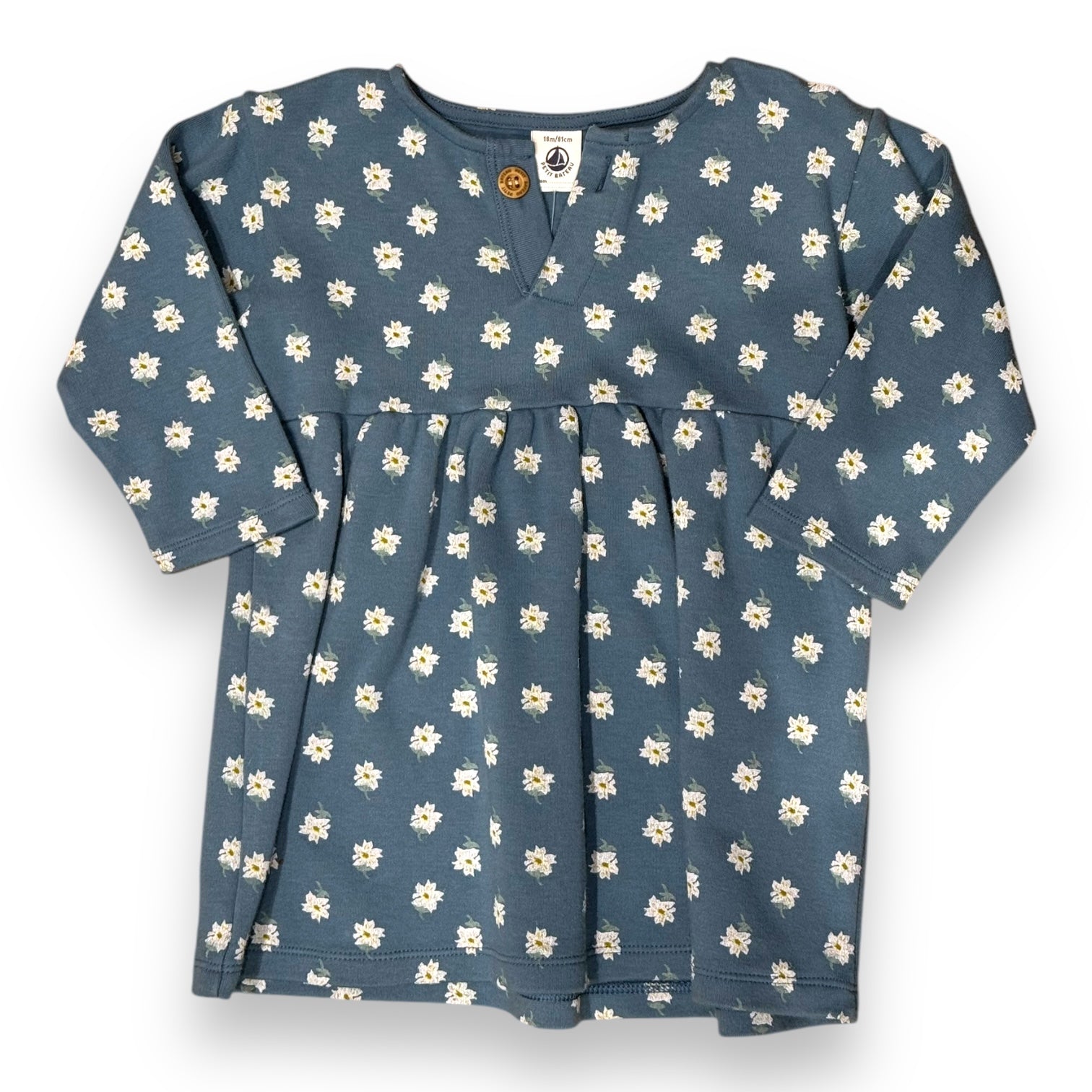 PETIT BATEAU - Blaues Blumenkleid - 18 Monate