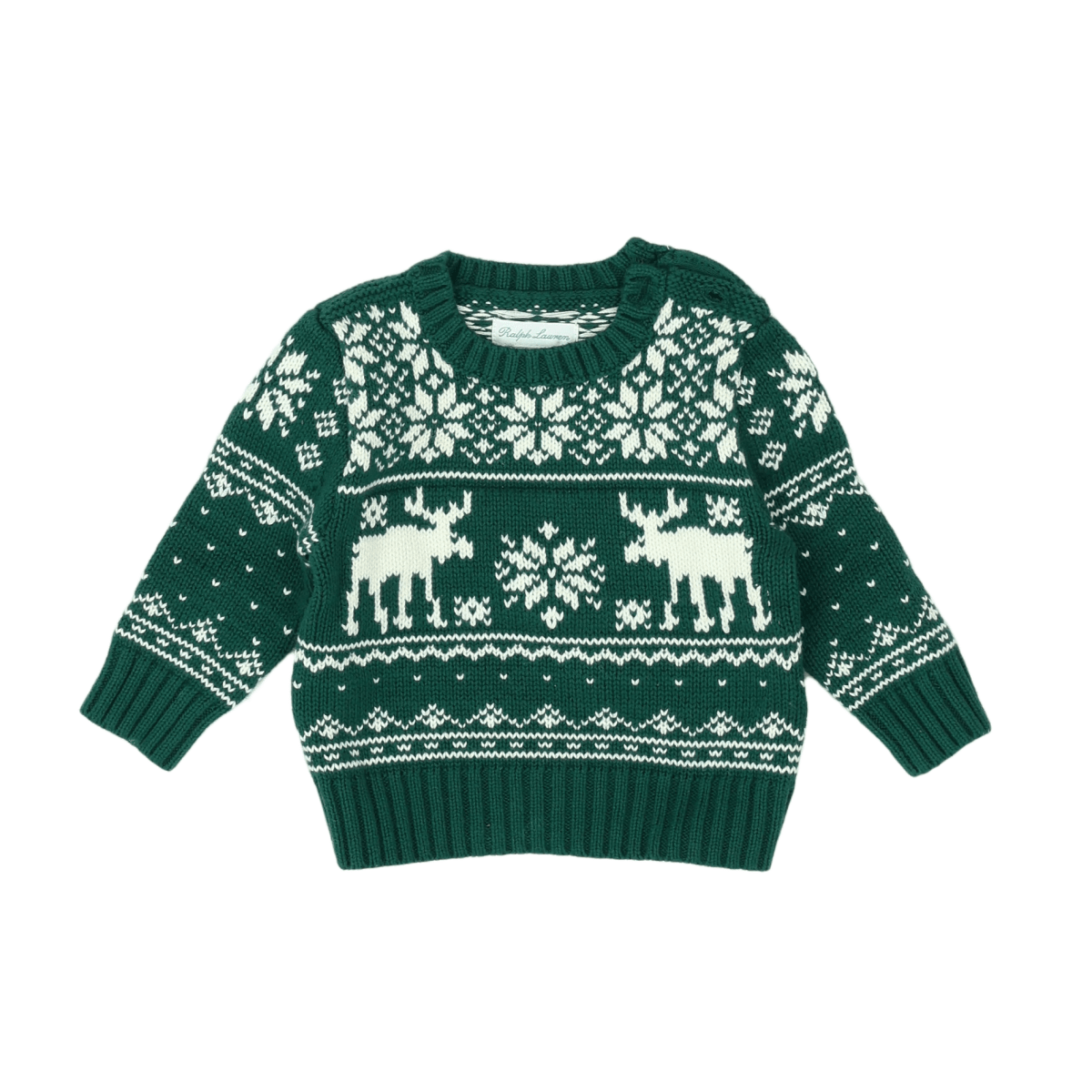 RALPH LAUREN - PULLOVER - GRÜN, WEISS - 9 MONATE