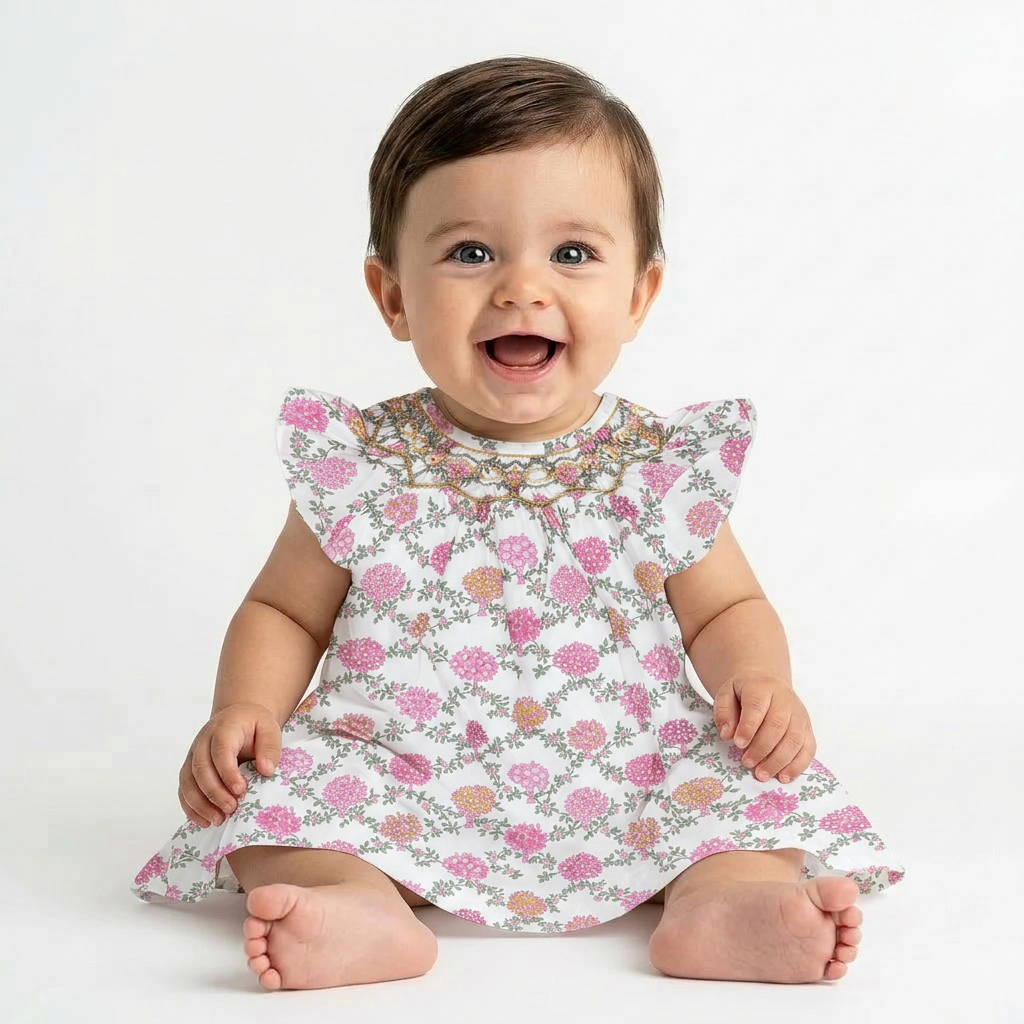 CYRILLUS - KLEID - WEIß, ROSA - 6 MONATE