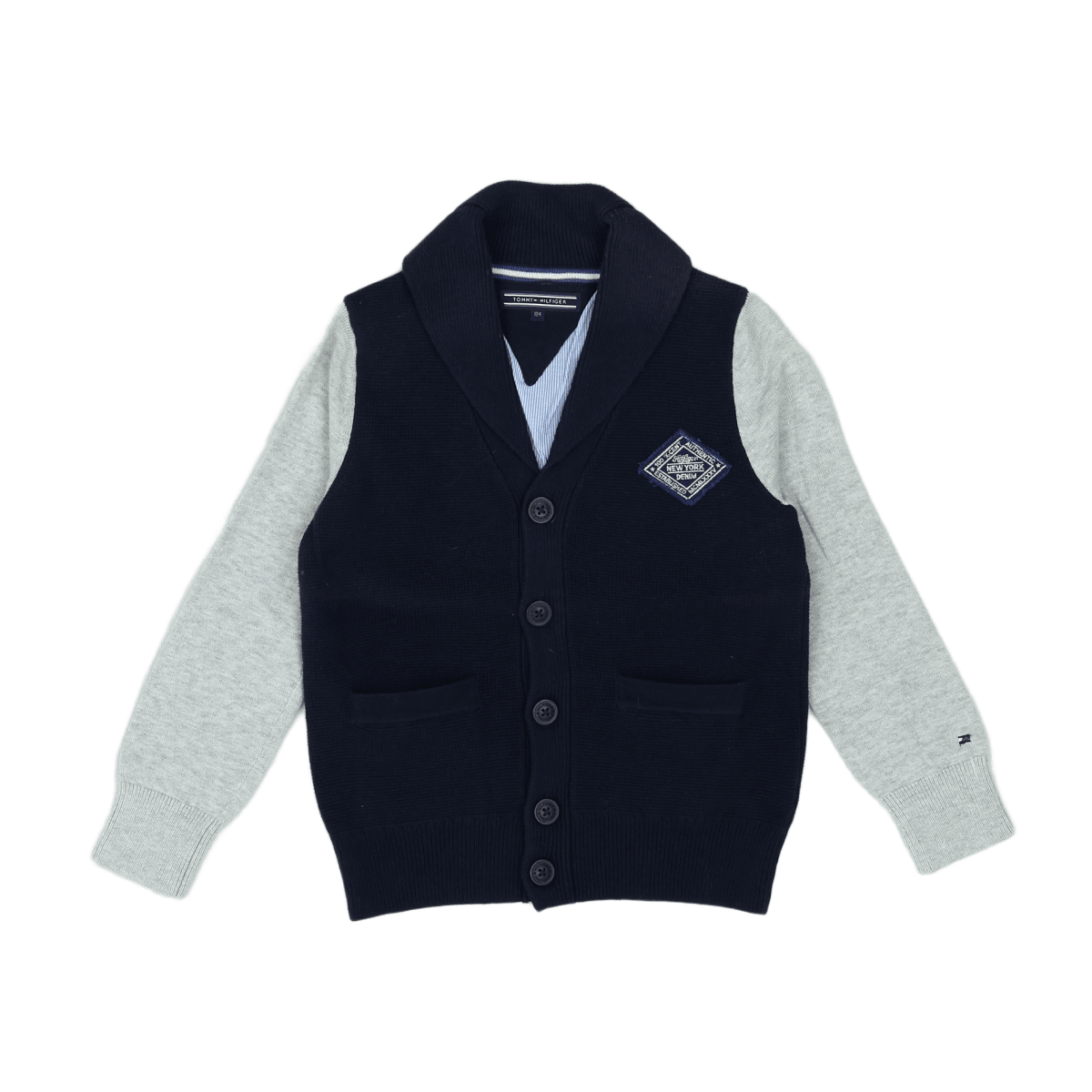 TOMMY HILFIGER - CARDIGAN - BLEU, GRIS - 4 ANS
