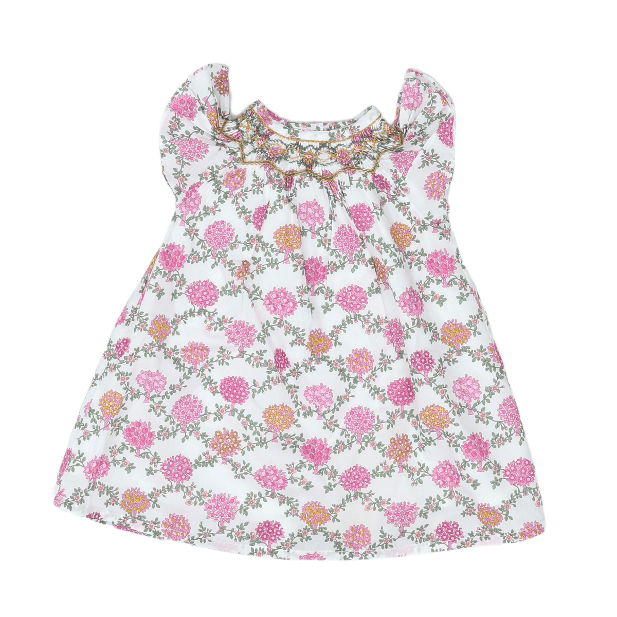 CYRILLUS - DRESS - WHITE, PINK - 6 MONTHS