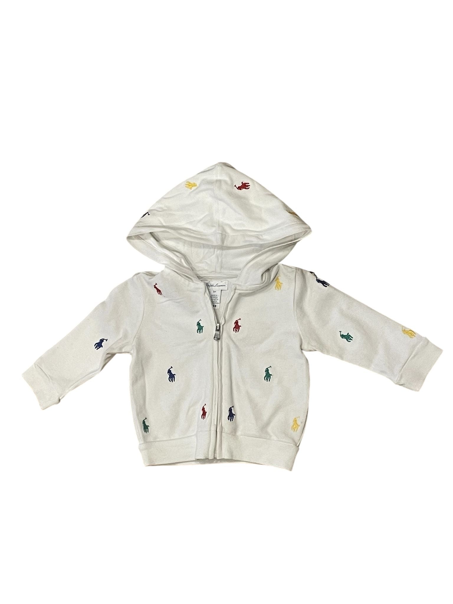 RALPH LAUREN - White zip-up hoodie with embroidered logo - 6 months