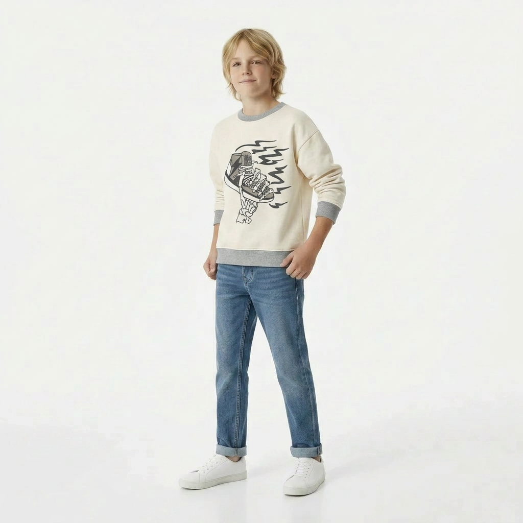 IKKS - PULL - BLANC, GRIS - 8 ANS