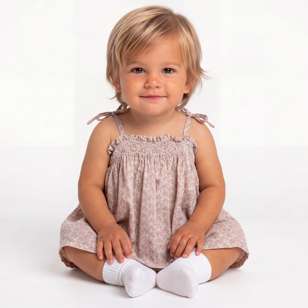 BONPOINT - Robe à bretelles rose à motifs blancs - 3 mois
