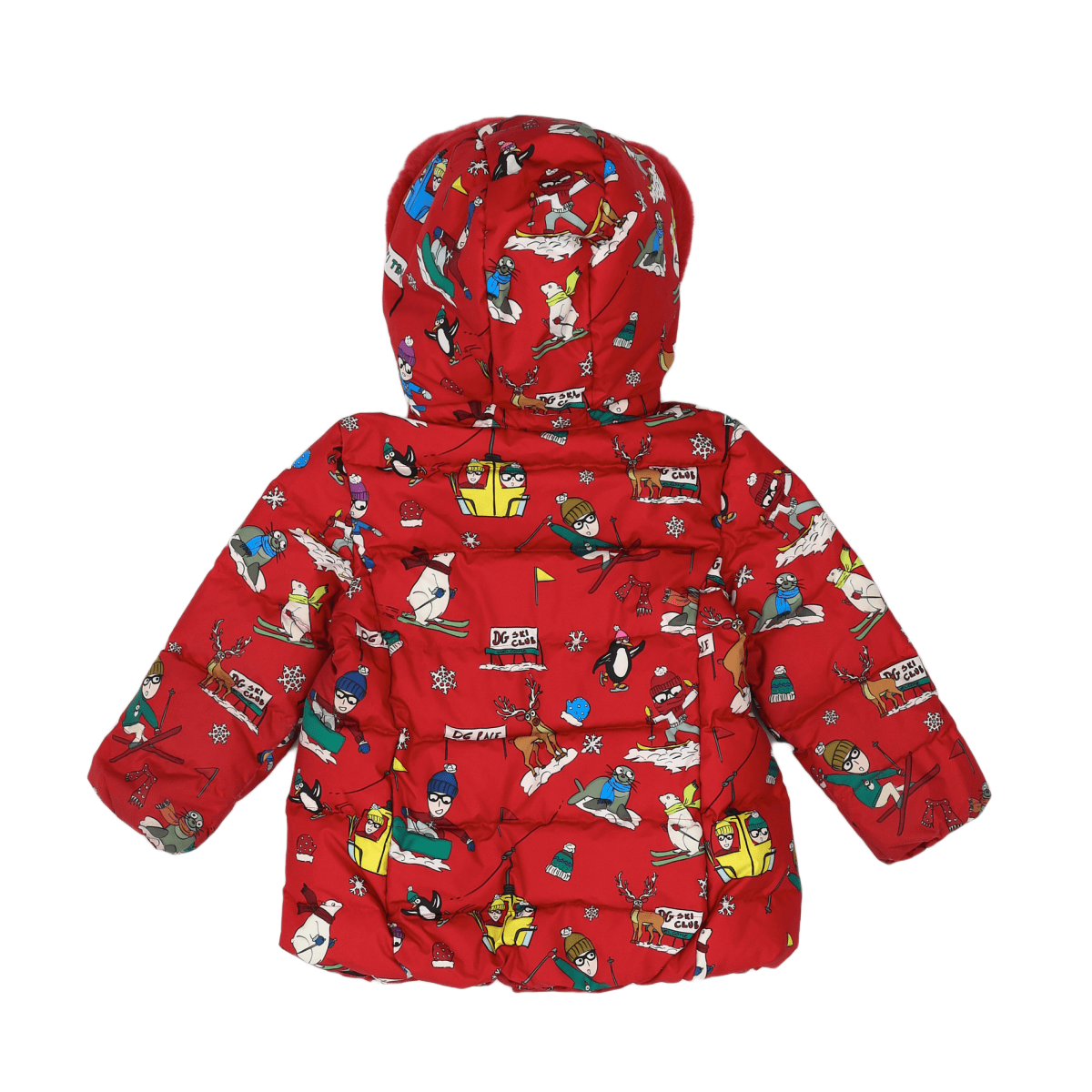 DOLCE & GABBANA - Red down jacket with prints and rabbit fur - 3 years