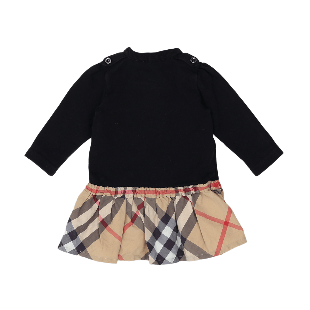 BURBERRY – Schwarzes Kleid und brauner Burberry-Karorock – 6 Monate