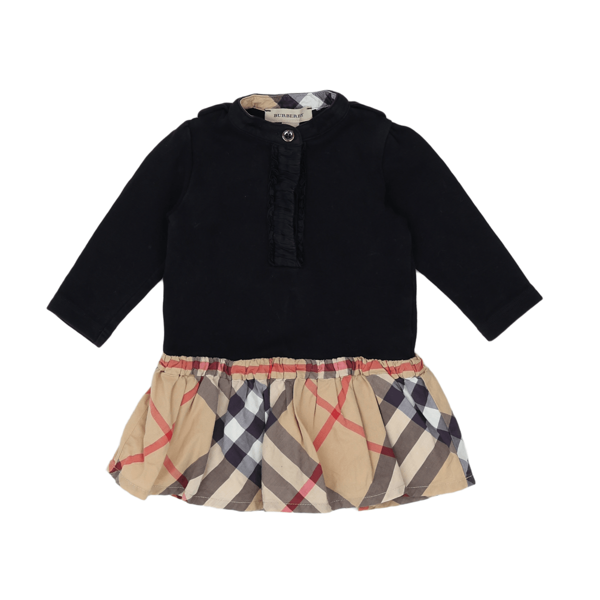 BURBERRY – Schwarzes Kleid und brauner Burberry-Karorock – 6 Monate