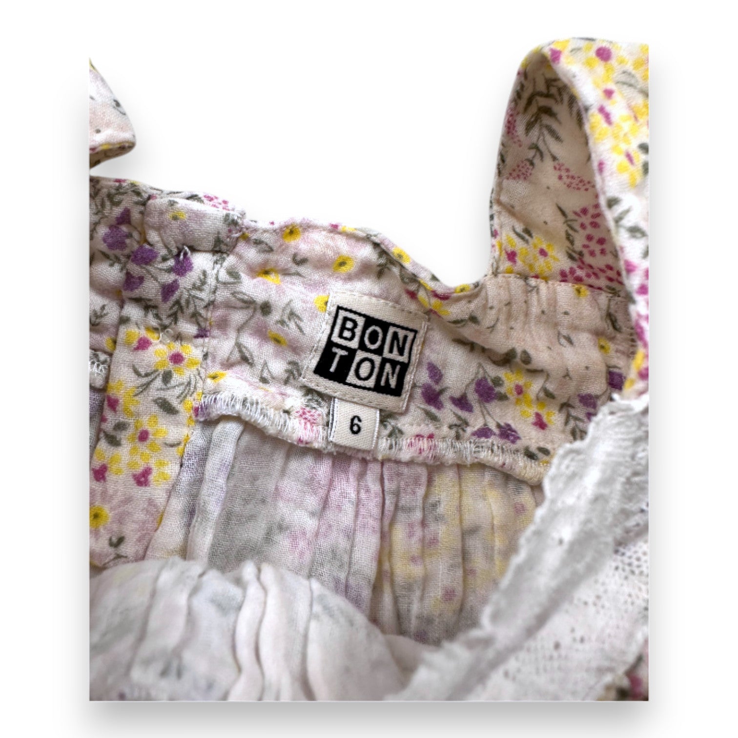 BONTON - DRESS - WHITE, PINK - 6 YEARS