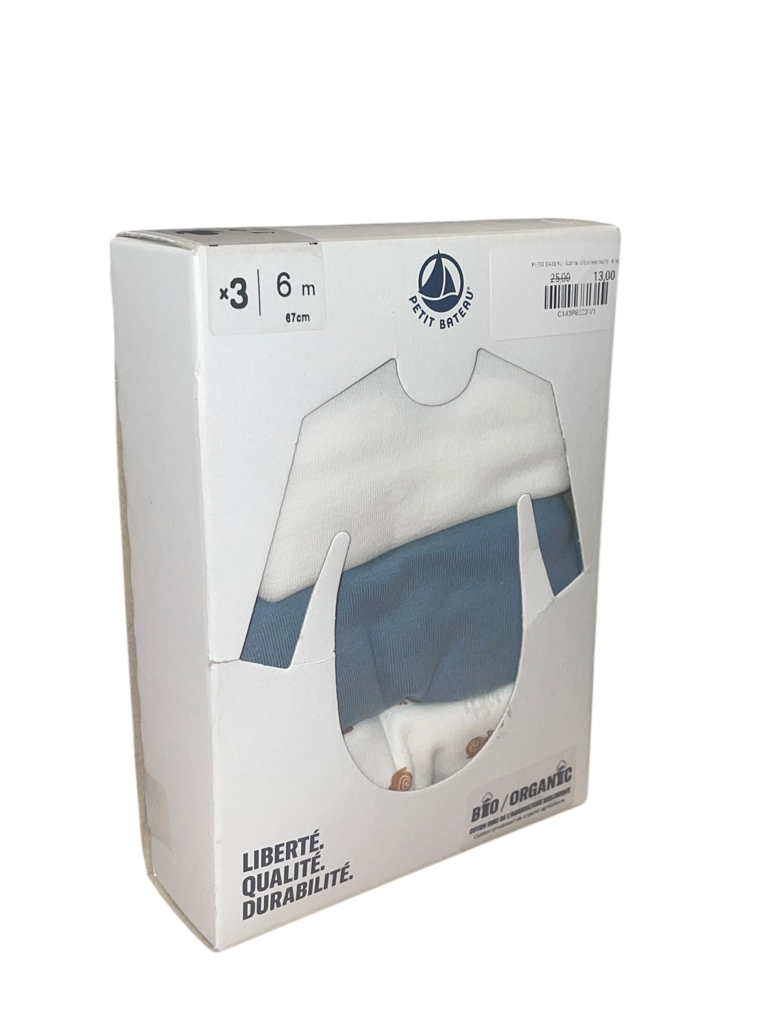 PETIT BATEAU - Set of 3 new bodysuits - 6 months