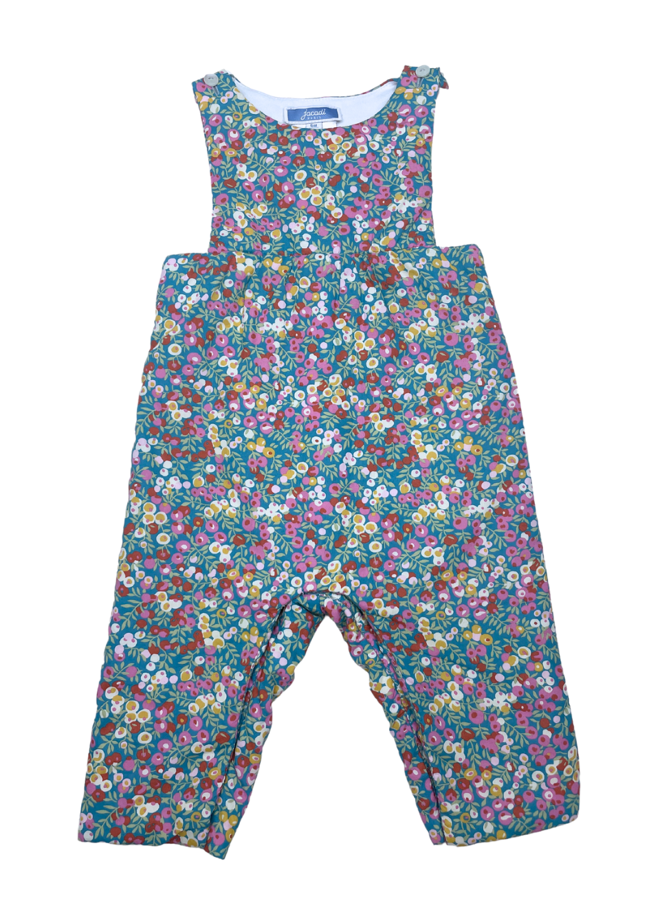 JACADI - Salopette doublée (légèrement épaisse) verte à fleurs - 6 mois