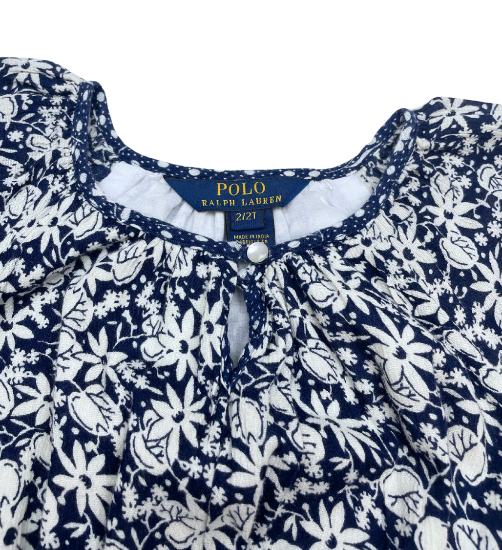 RALPH LAUREN - White & navy floral print dress - 2 years
