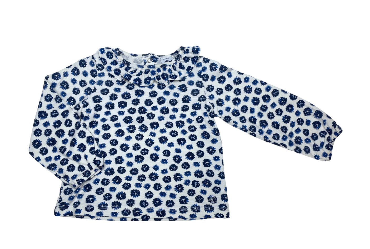 PETIT BATEAU - T-shirt blanc à fleurs marines et volants - 24 mois