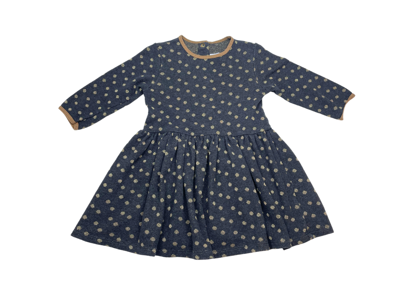 PETIT BATEAU - Robe gris foncée à pois dorés - 4 ans
