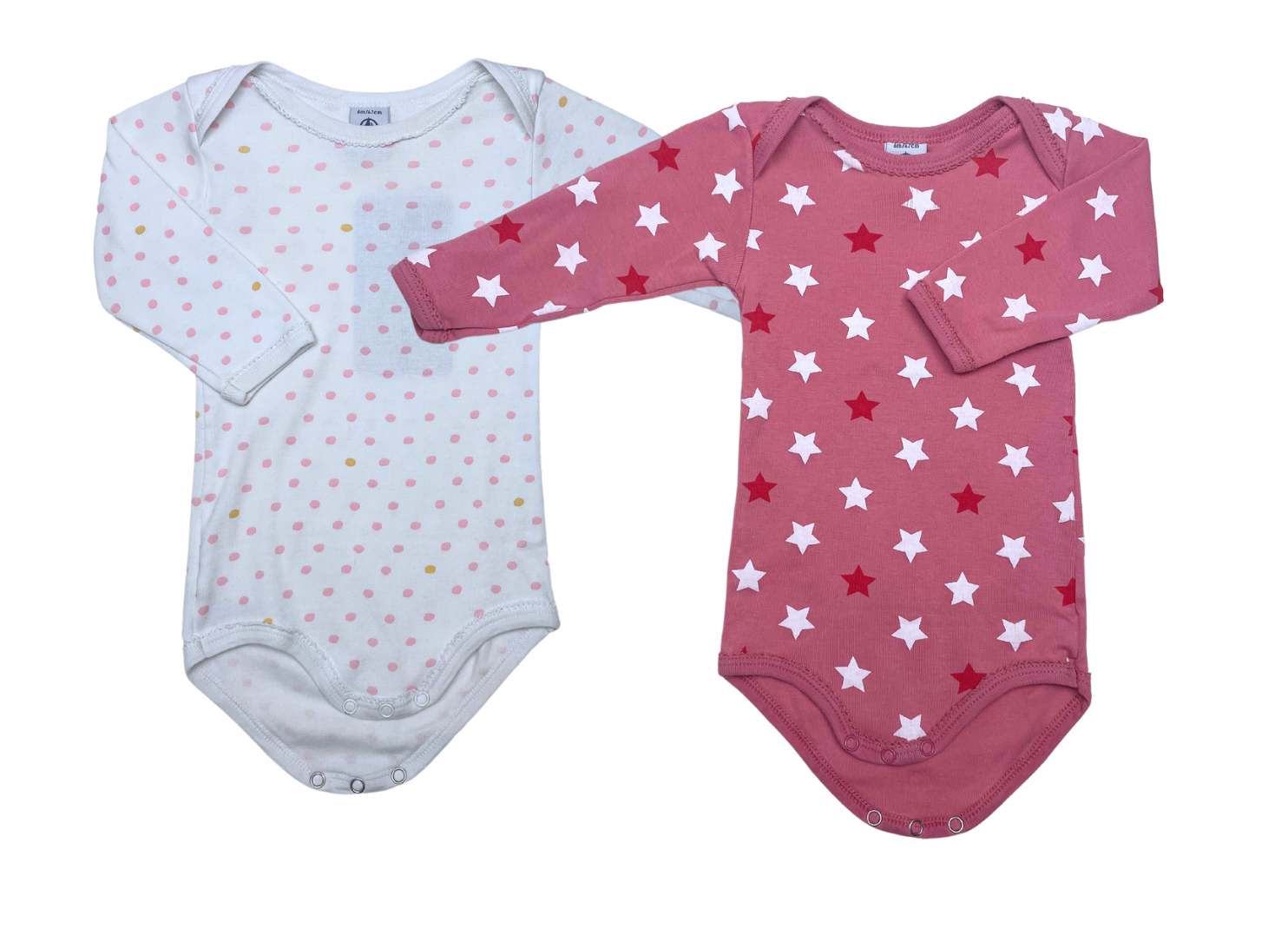 PETIT BATEAU - Lot de 2 bodies (à pois rose et blanc & rose à étoiles) - 6 mois