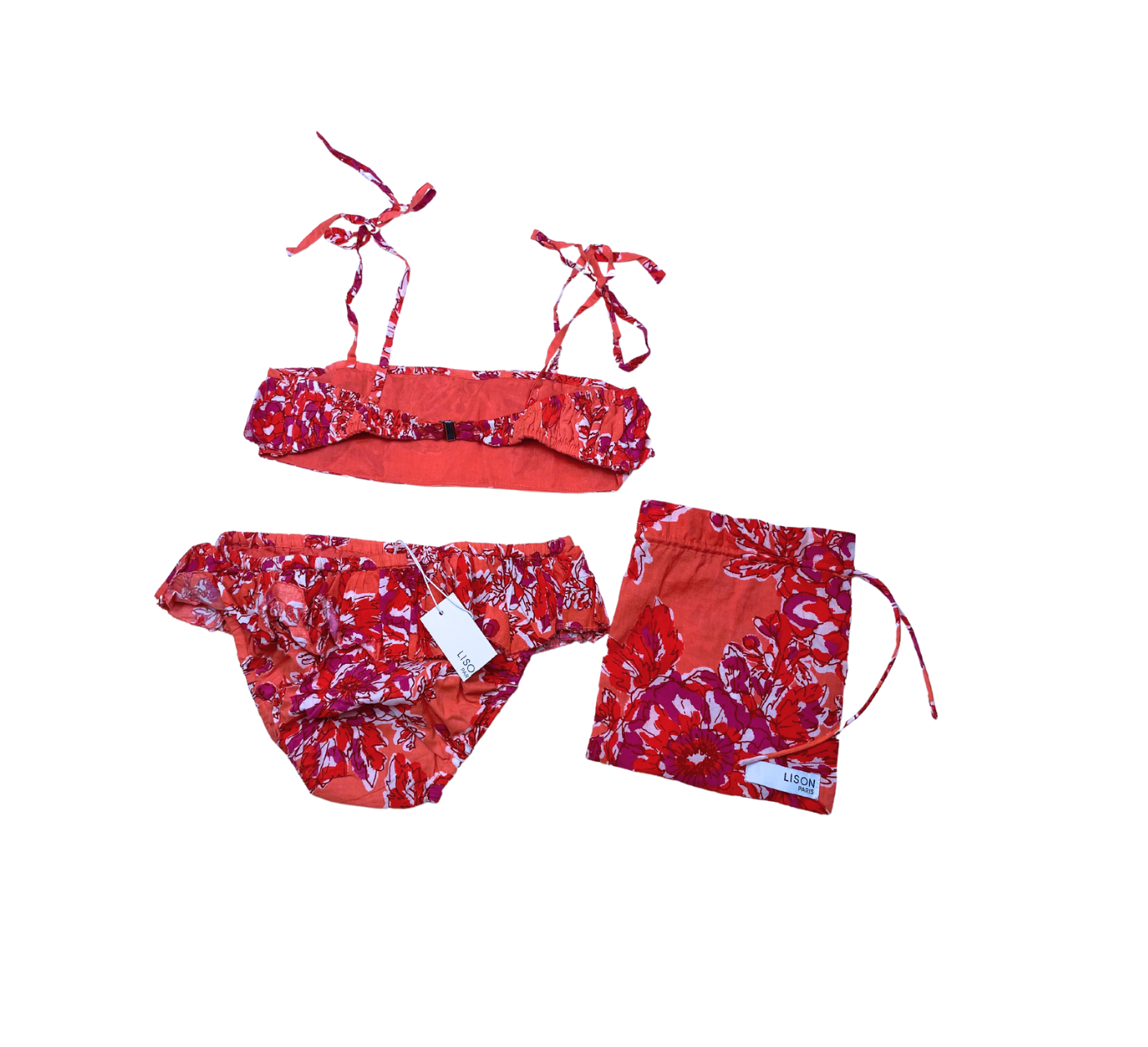 LISON PARIS - Orangefarbener Bikini-Badeanzug mit Blumenmuster - 10 Jahre