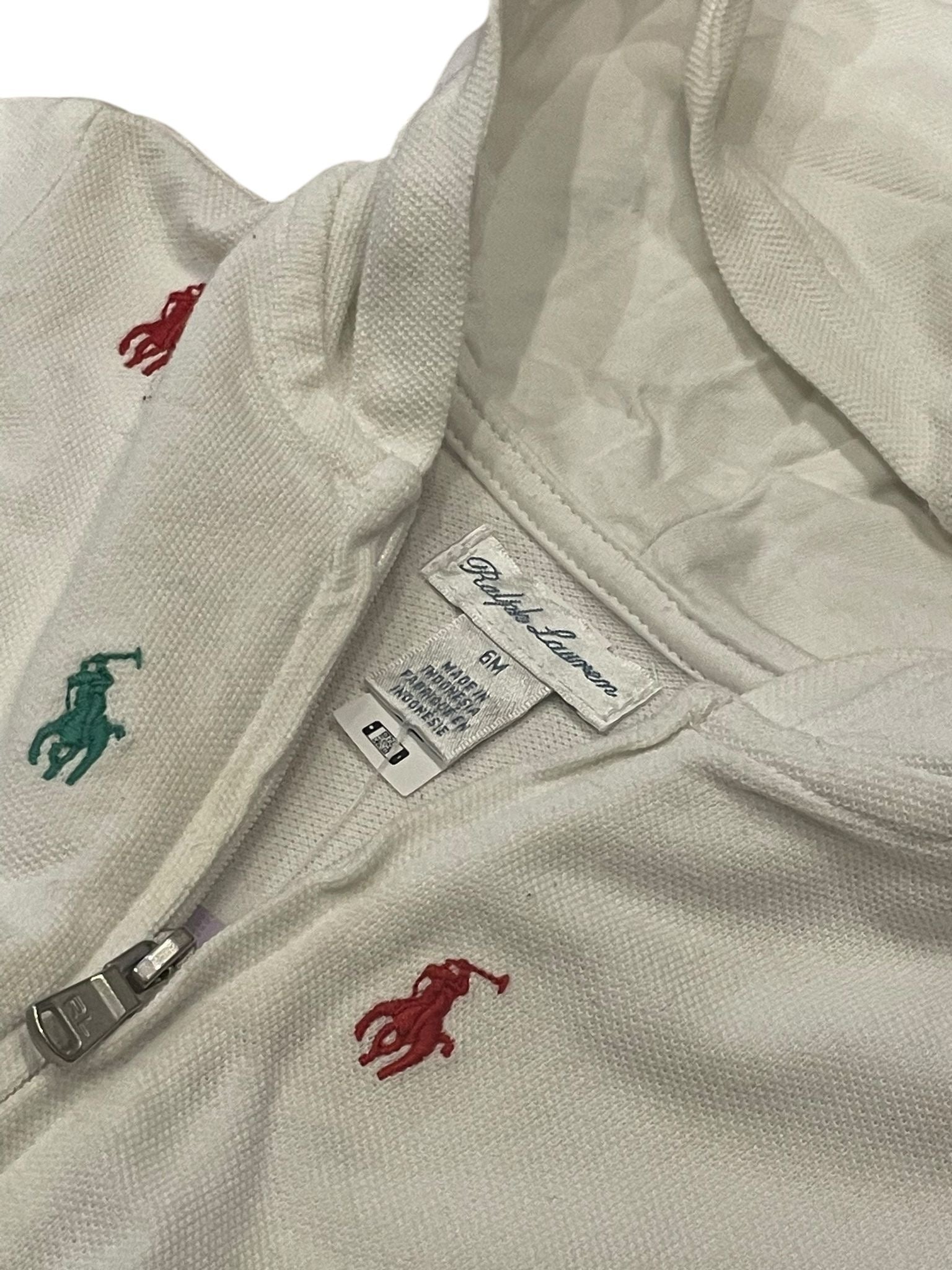 RALPH LAUREN - White zip-up hoodie with embroidered logo - 6 months