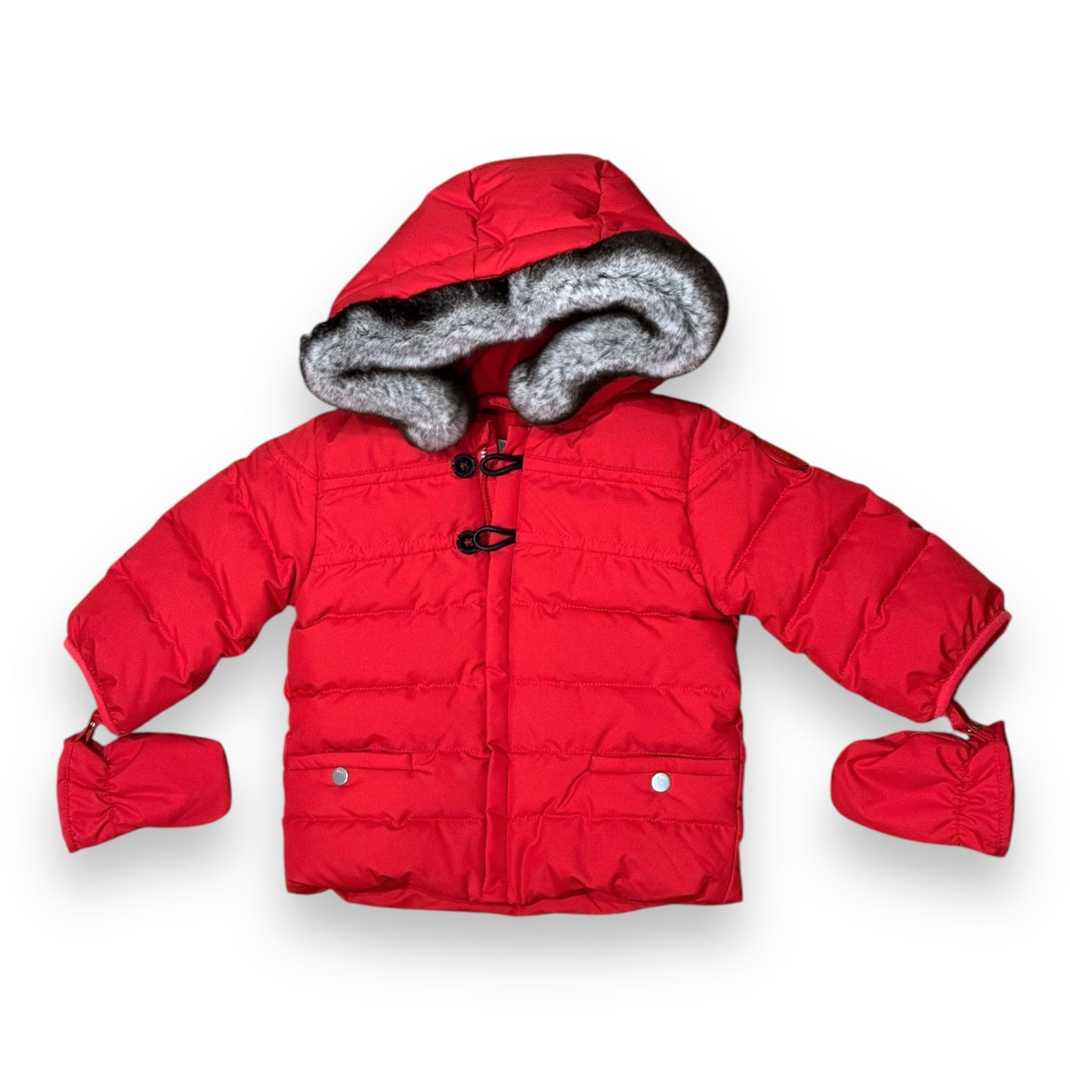BABY DIOR - Doudoune rouge avec fourrure de lapin neuve - 12 mois
