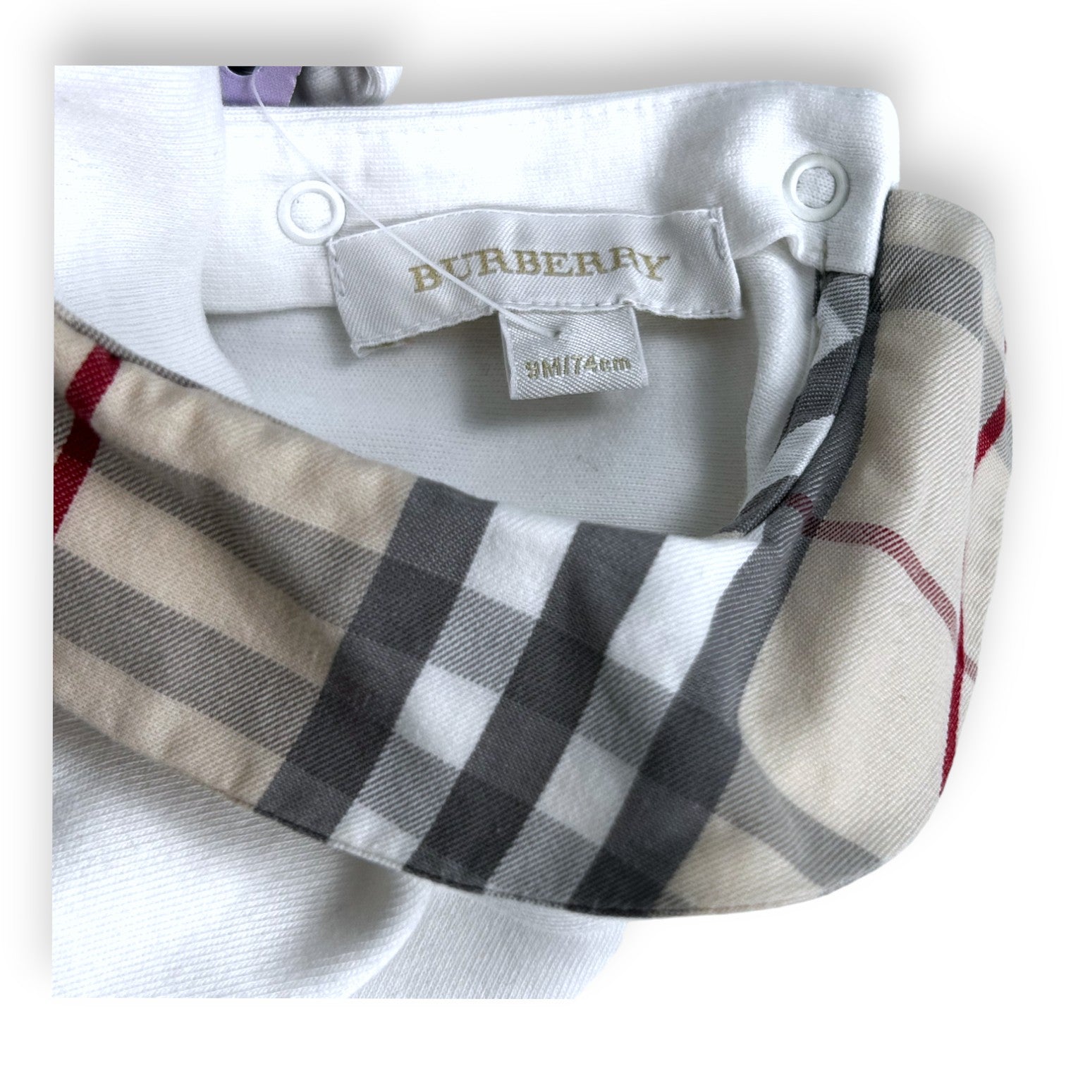 BURBERRY – Weißer Pyjama mit Burberry-Karokragen – 9 Monate