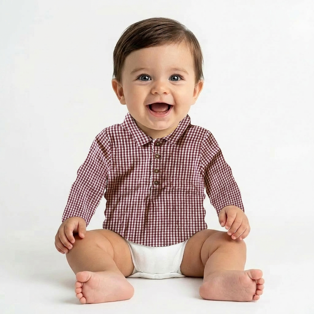 EMILE & IDA - CHEMISE - ROUGE, BEIGE - 6 MOIS