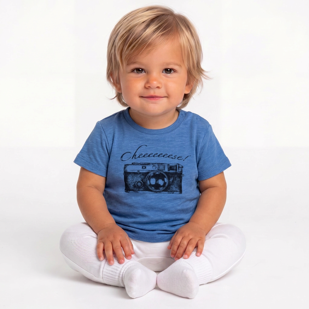 I TALK TO MUCH - T-shirt appareil photo bleu - 3 mois