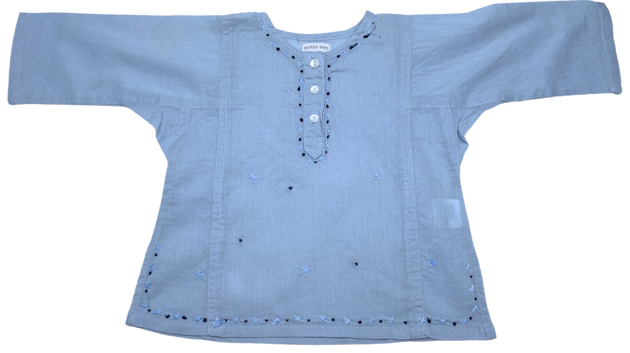 PARADIS BLANC - Ensemble bleu léger avec broderies à la main - 3 mois