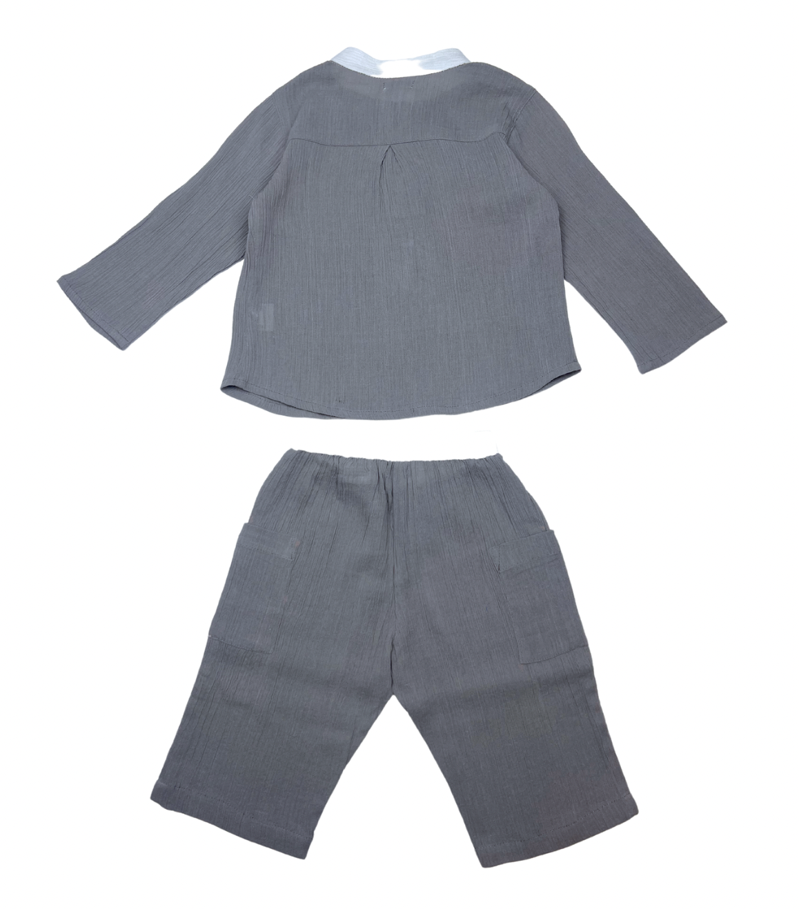 PARADIS BLANC - Ensemble gris/taupe léger avec poche et liseret blanc - 6 mois
