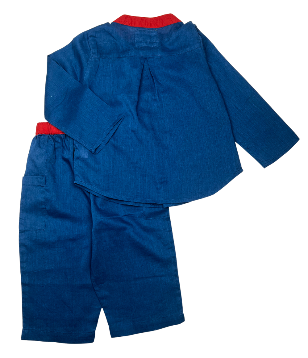 PARADIS BLANC - Ensemble bleu léger marine avec poche et liseret rouge - 12 mois