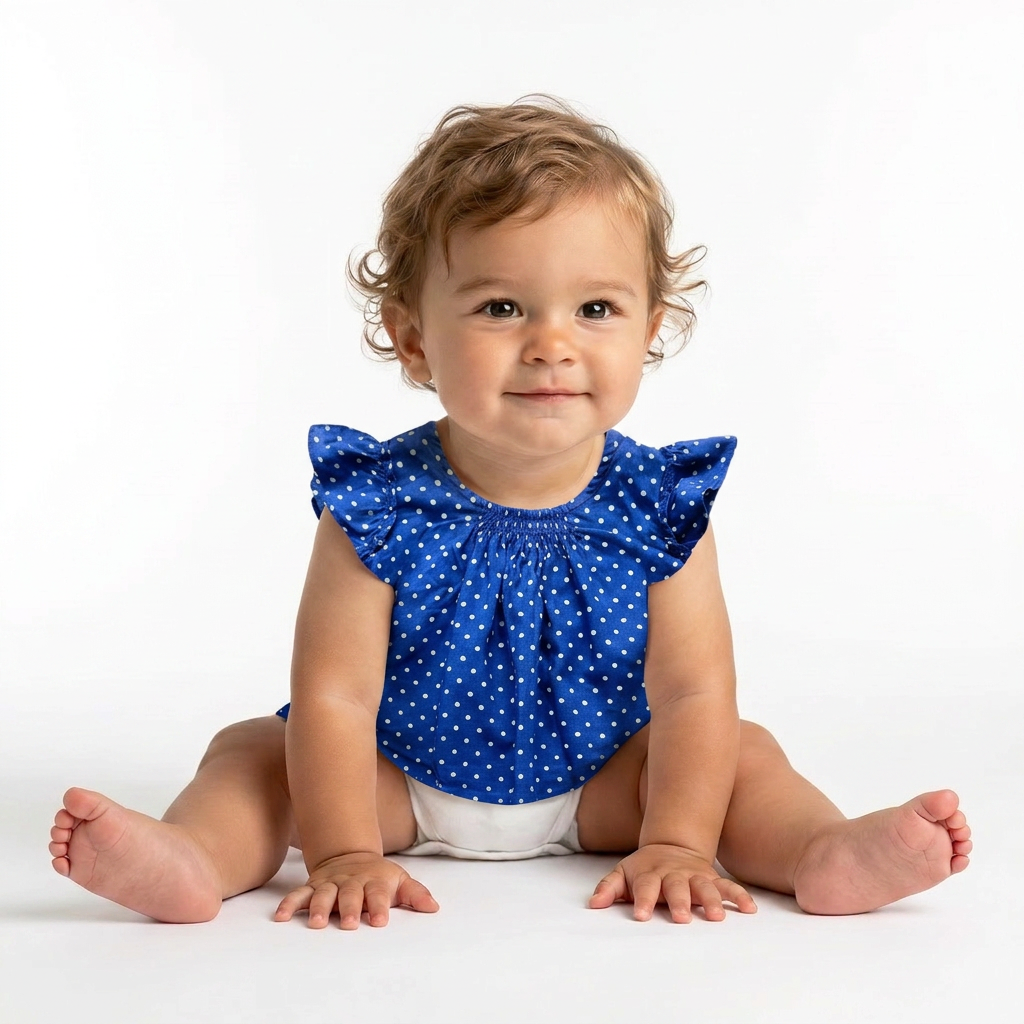 BONPOINT - Blouse bleu à pois blanc - 6 mois