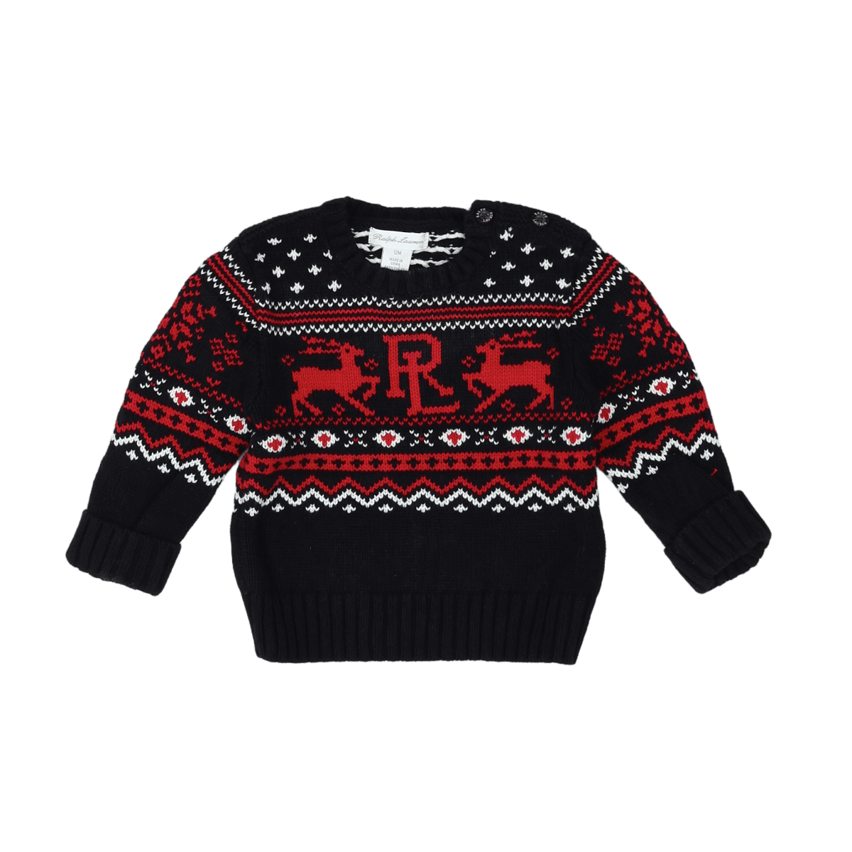 RALPH LAUREN - PULLOVER - SCHWARZ, ROT - 12 MONATE