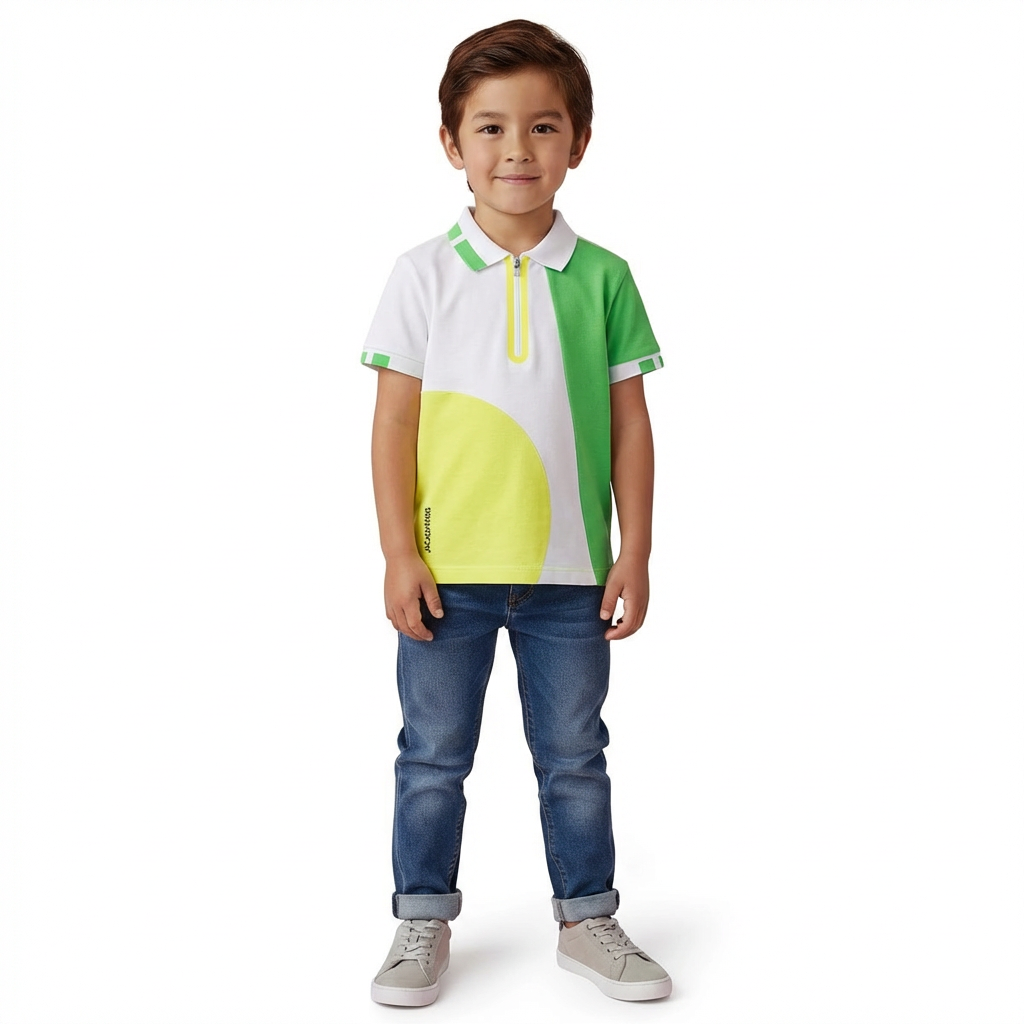 JACADI - POLO - BLANC, VERT - 4 ANS