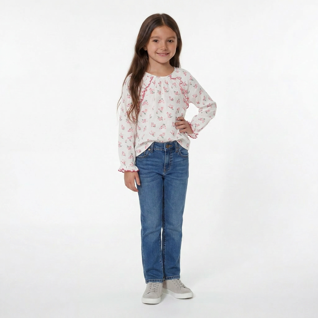 CYRILLUS - BLOUSE - BLANC, ROSE - 8 ANS