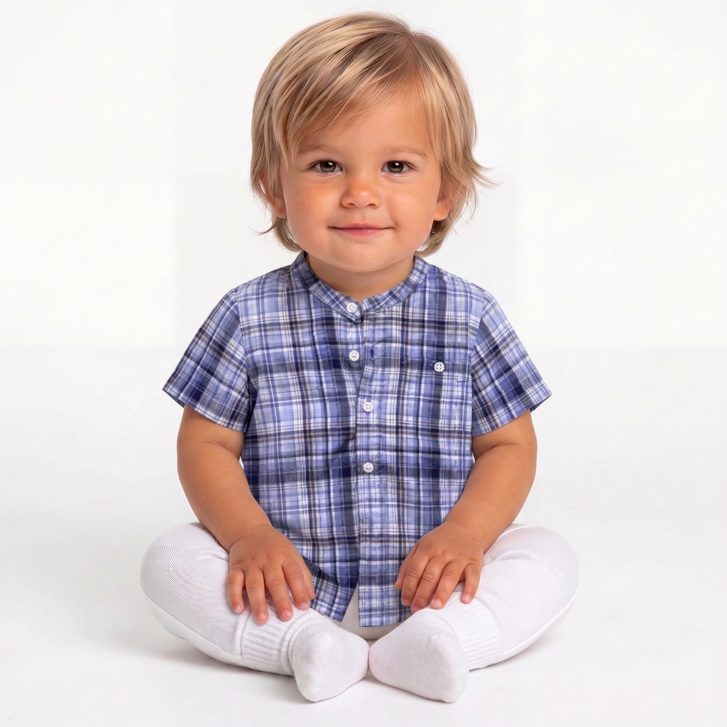 BONPOINT - Blouse bleue à carreaux - 18 mois