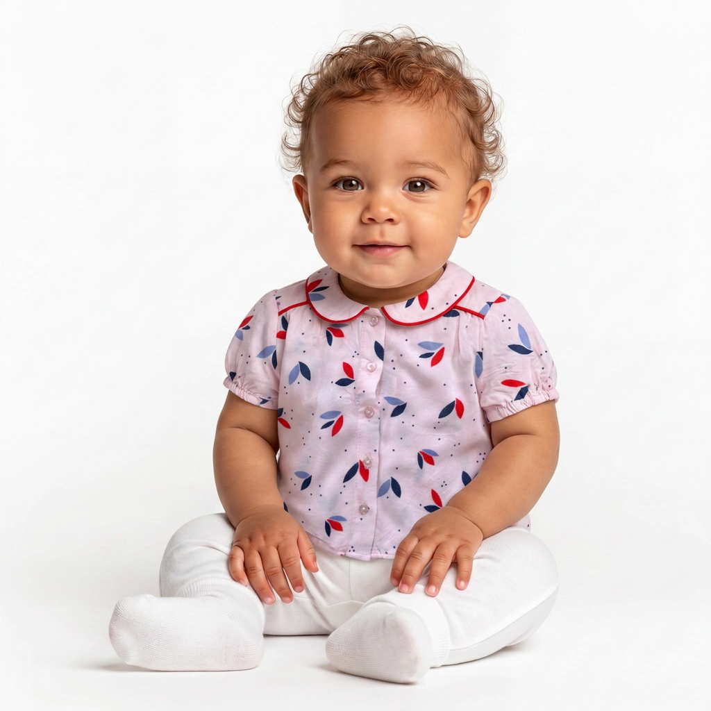 CARREMENT BEAU - Chemisier à manches courtes rose avec imprimés - 6 mois