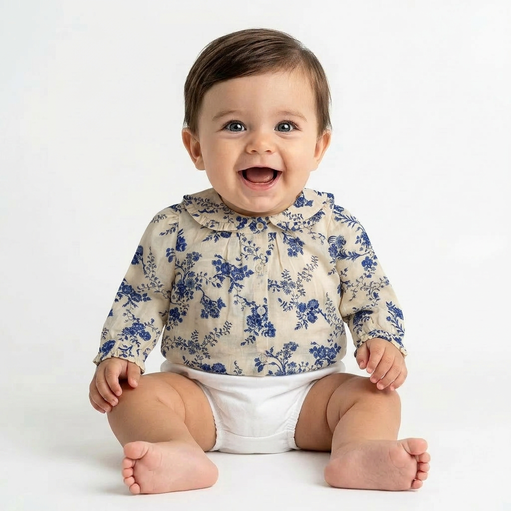 EMILE & IDA - BLOUSE - BEIGE, BLEU - 6 MOIS