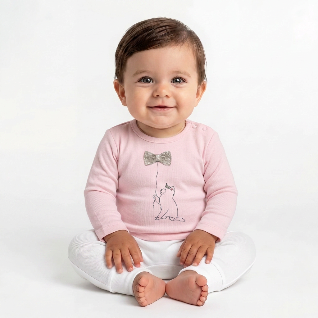 LILI GAUFRETTE - Pink long-sleeved t-shirt with cat print - 6 months