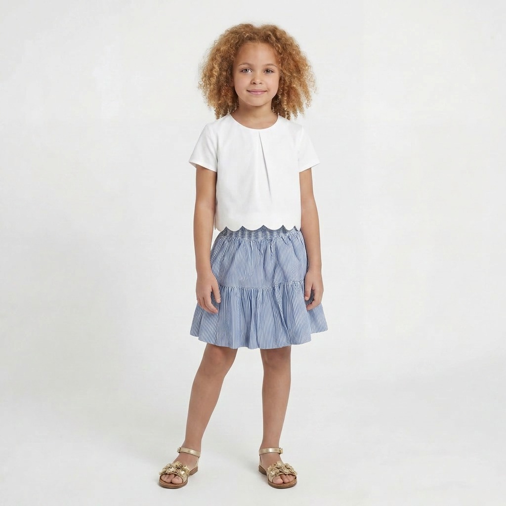 RALPH LAUREN - JUPE - BLEU, BLANC - 7 ANS