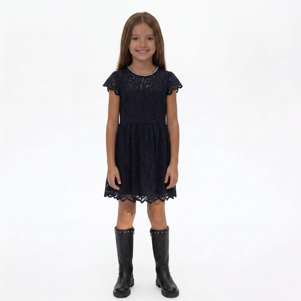 JUICY COUTURE - Schwarzes Spitzenkleid mit Strasskragen - 8 Jahre