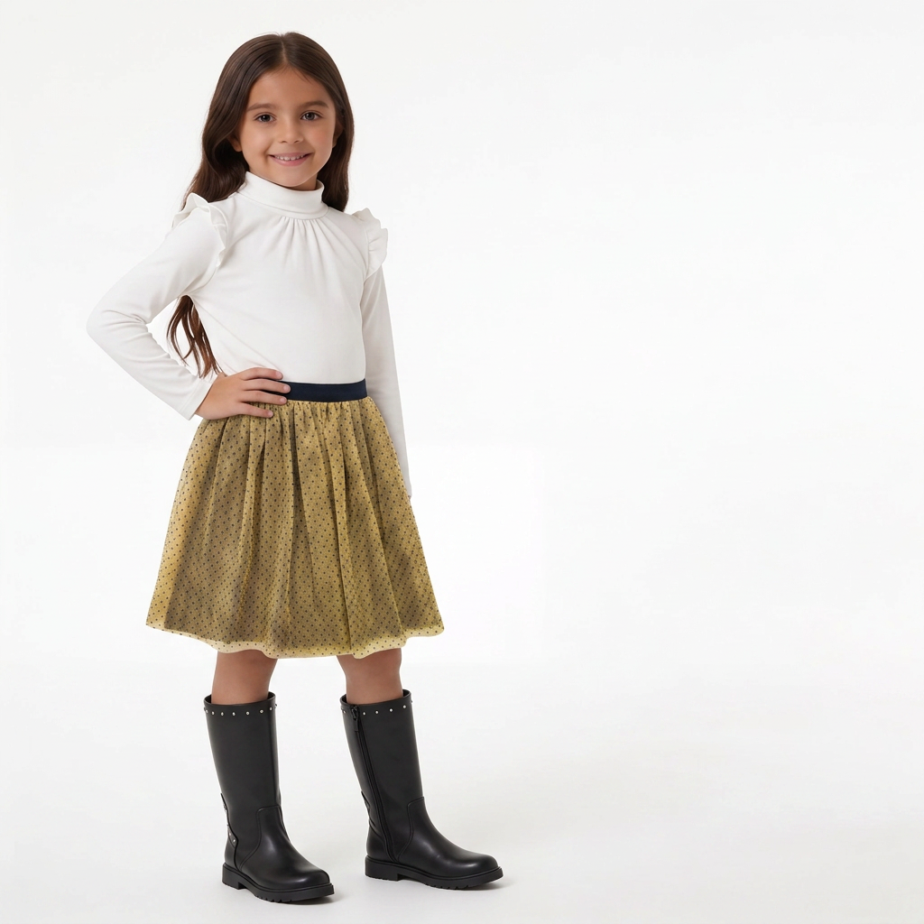 BONPOINT - Jupe or à pois velours noir - 6 ans