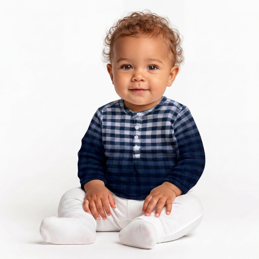 BONPOINT - Chemise bleue à carreaux - 6 mois
